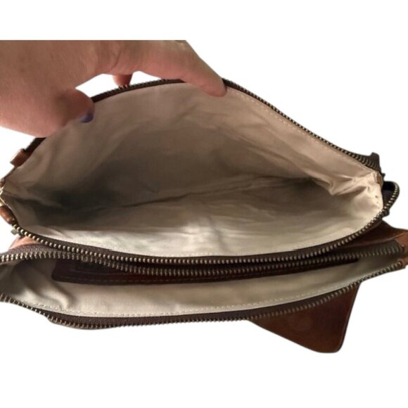 MAXON COLLECTION Brown Worn Textured Leather Crossbody Bag Chain Made in Italy - Picture 7 of 16